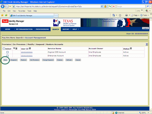 Screenshot of the Account Management page